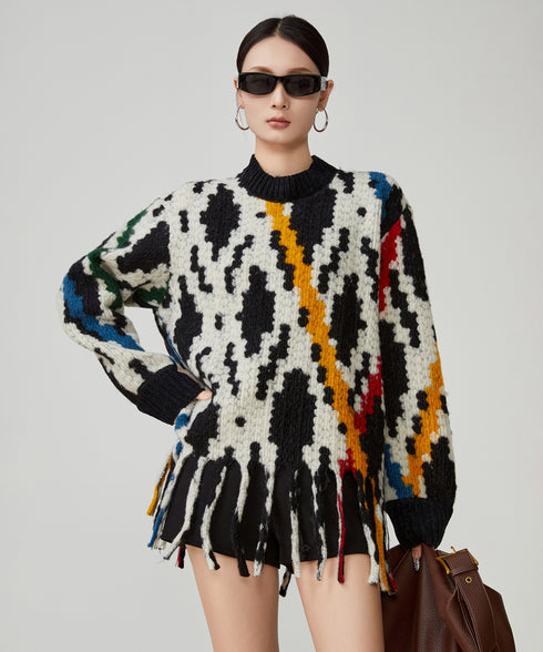 Jacquard Tassel Sweater