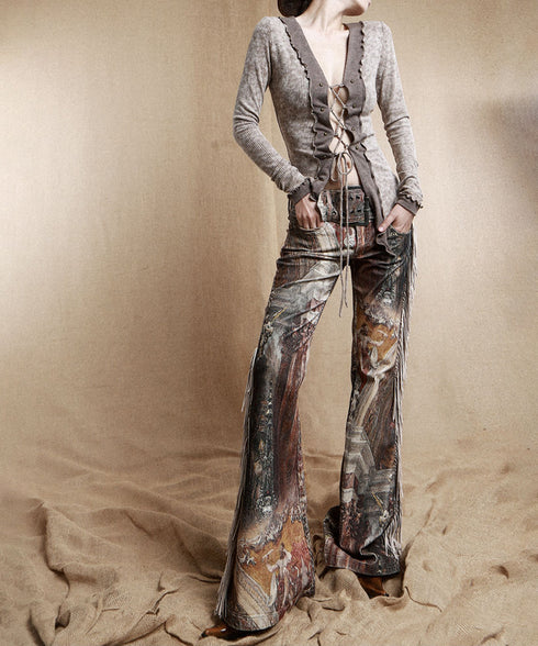 Medieval Print Tassel Pants