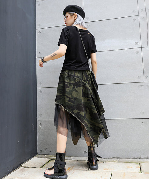 Mesh Layered Camouflage Skirt