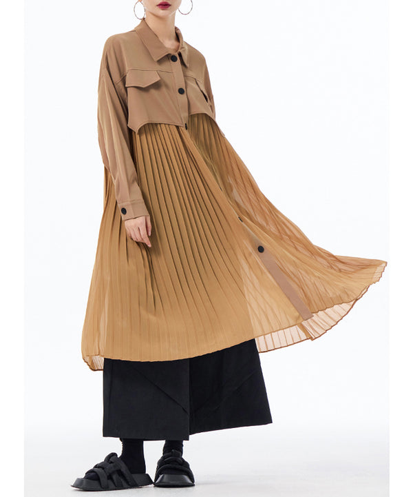 Pleated Patchwork Long Blouse