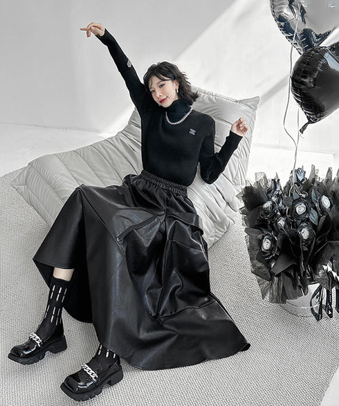 Splicing Zipper Flare Skirt