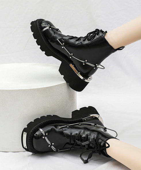 Wire Design Lace-up Boots