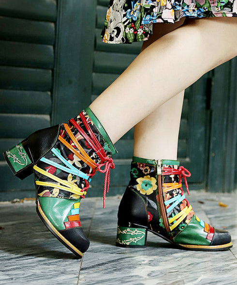 Colorful Strap Flower Short Boots