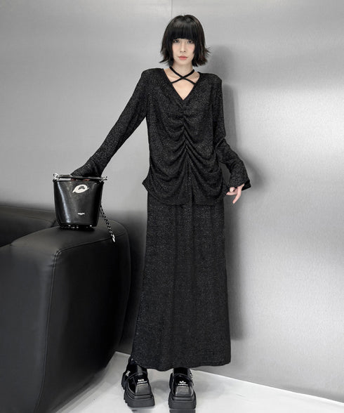 Shiny Gathered Top & Skirt