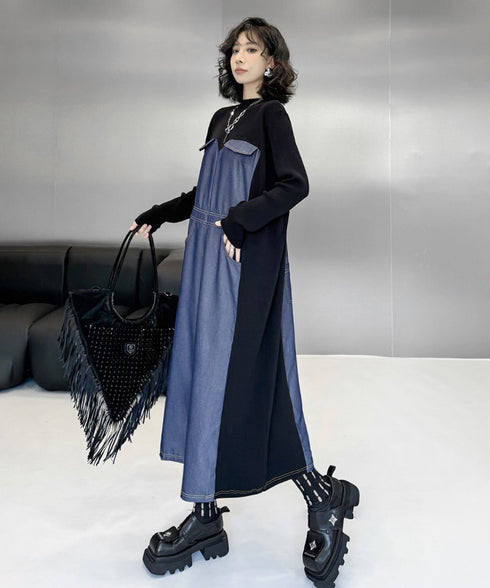 Denim Switching Dress