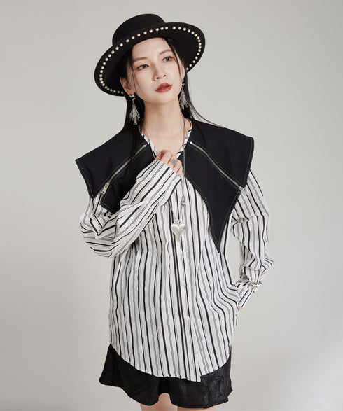 Zipper Big Collar Blouse