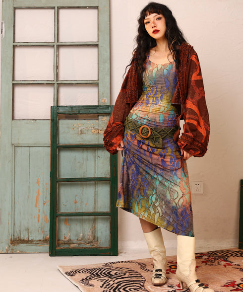 Printed Frill Line Short Jacket