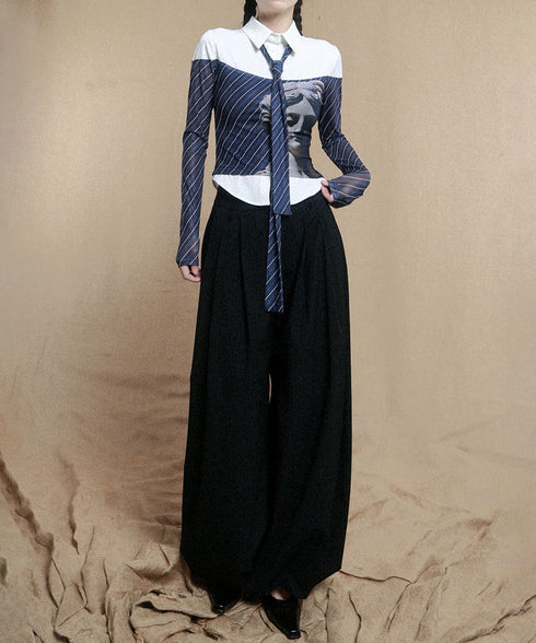 Diagonal Striped Tie Blouse