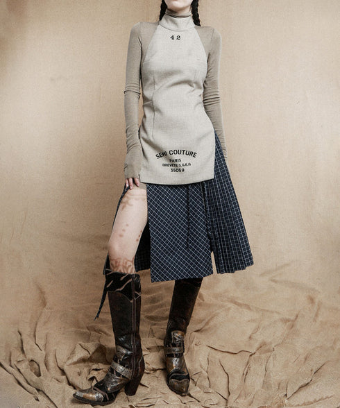 Double Zipper Plaid Pleated Skirt