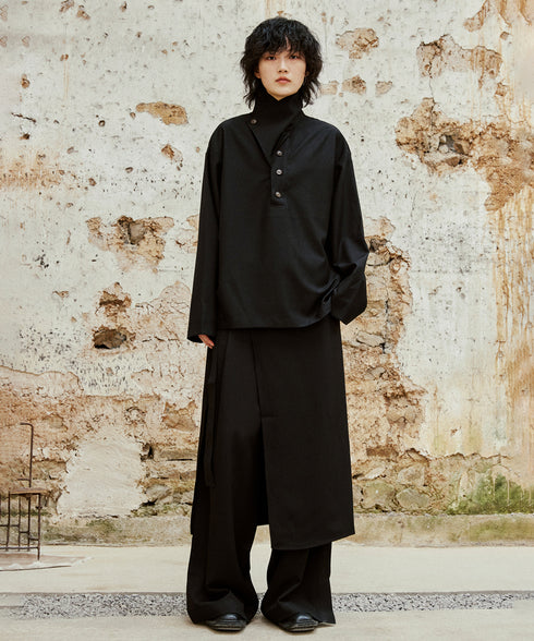 Retro Button Stand Collar Blouse