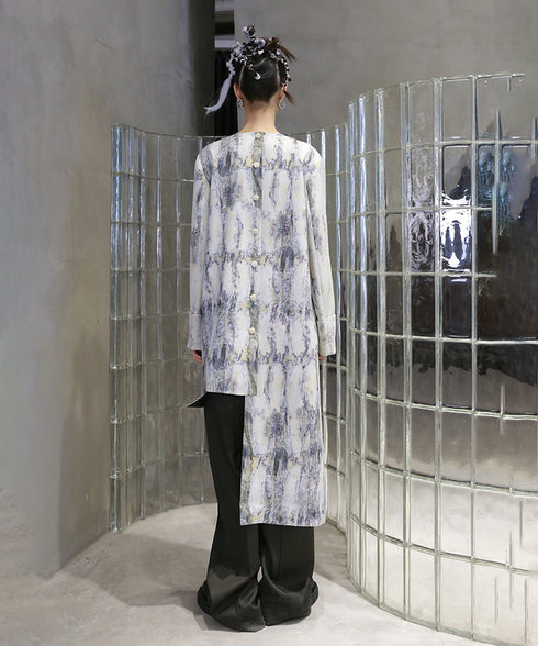 Tie-dye Print Collarless Jacket