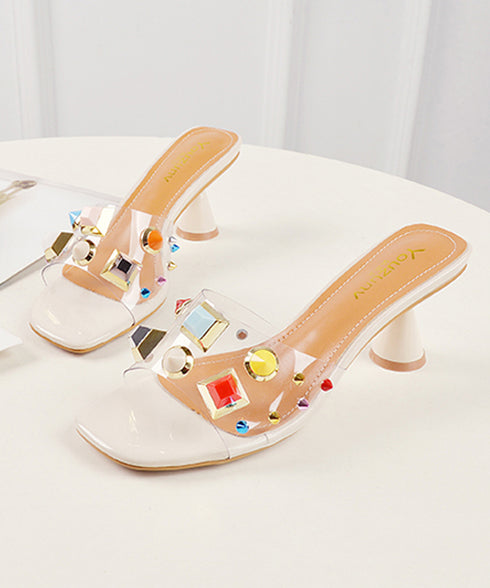 Cone Heel Colorful Jewel Sandals