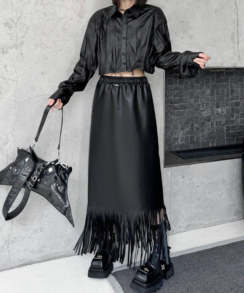 Faux Leather Fringe Skirt
