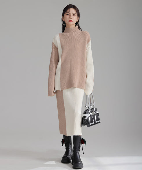 Bicolor Sweater & Skirt Co-ord