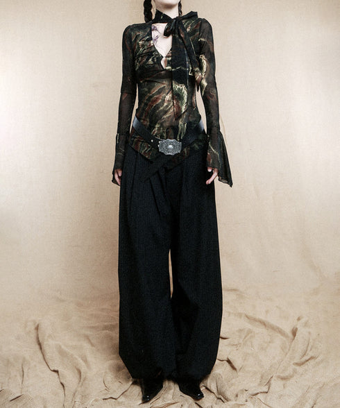 Low-neck Bow See-through Top