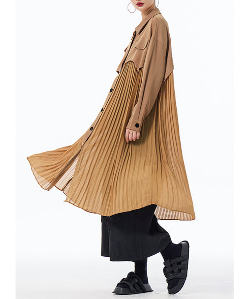 Pleated Patchwork Long Blouse