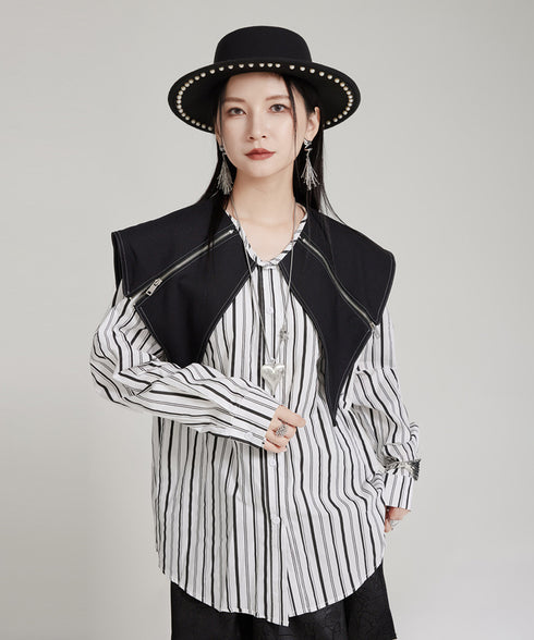 Zipper Big Collar Blouse