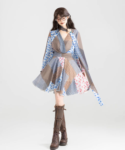 Retro Block Irregular Dress