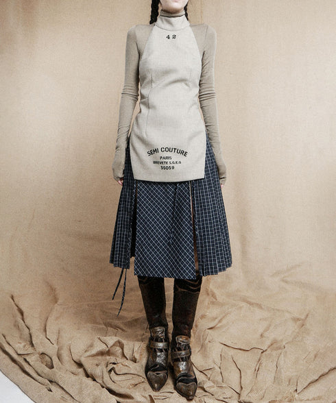 Double Zipper Plaid Pleated Skirt