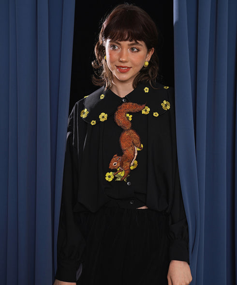 Squirrel Embroidered Tie