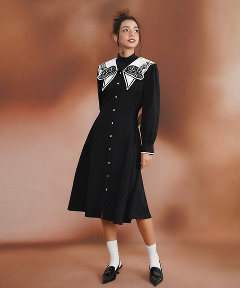 Deer Embroidery Collar Dress