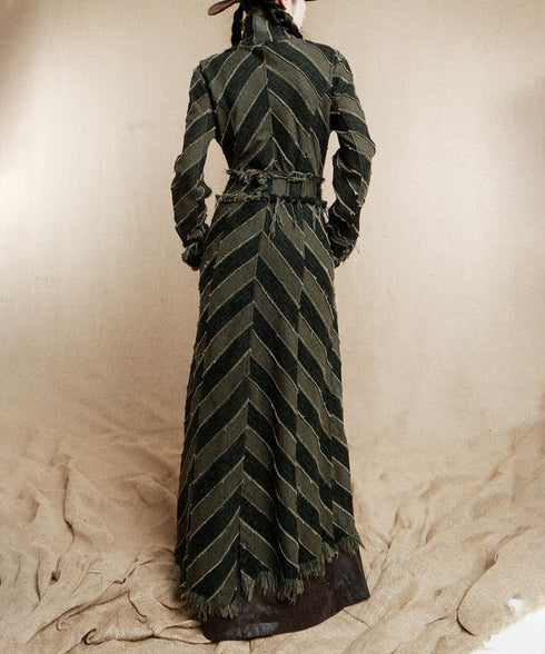 Diagonal Striped Denim Long Coat