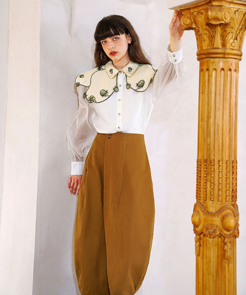 Strawberry Embroidery Collar Blouse