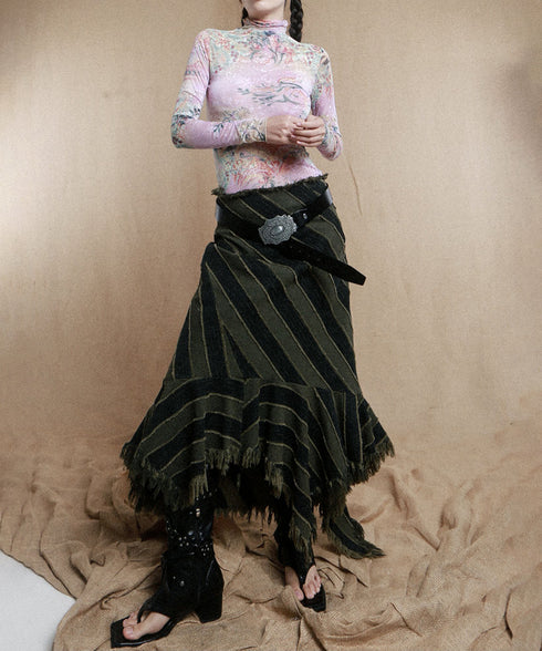 Diagonal Striped Denim Skirt