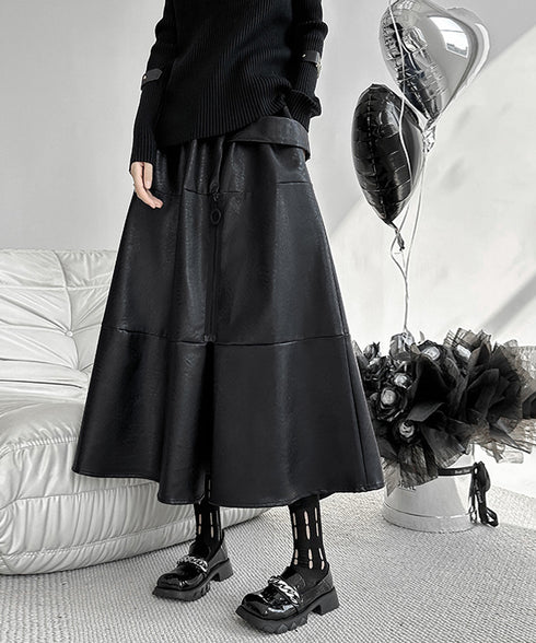 Splicing Zipper Flare Skirt