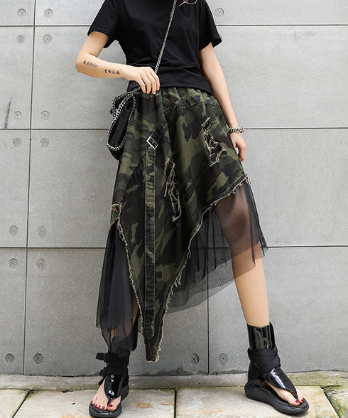 Mesh Layered Camouflage Skirt