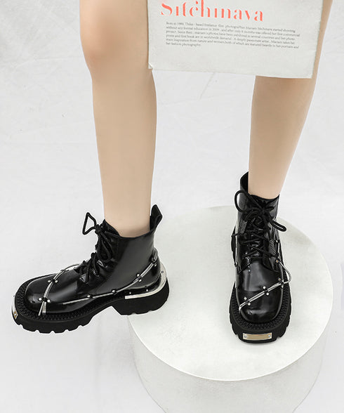 Wire Design Lace-up Boots