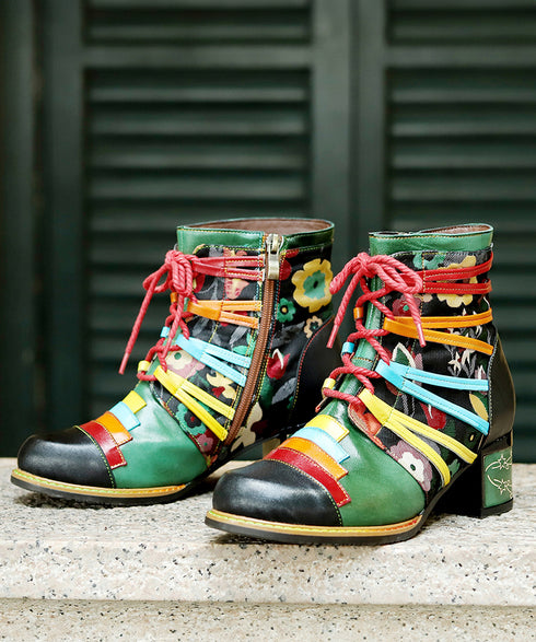 Colorful Strap Flower Short Boots