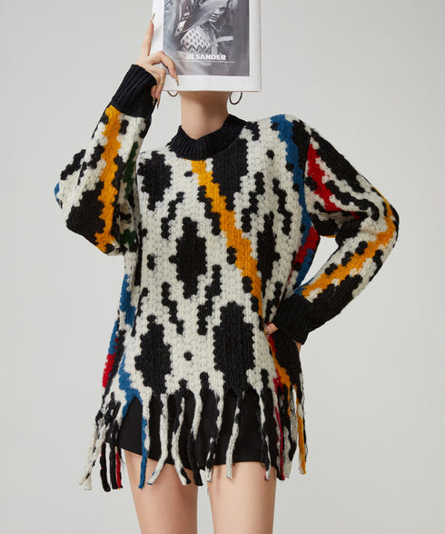 Jacquard Tassel Sweater