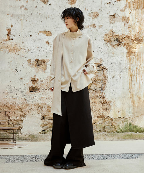 Cross Stand Collar Scarf Blouse