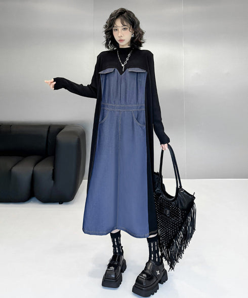 Denim Switching Dress