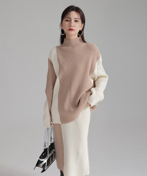 Bicolor Sweater & Skirt Co-ord