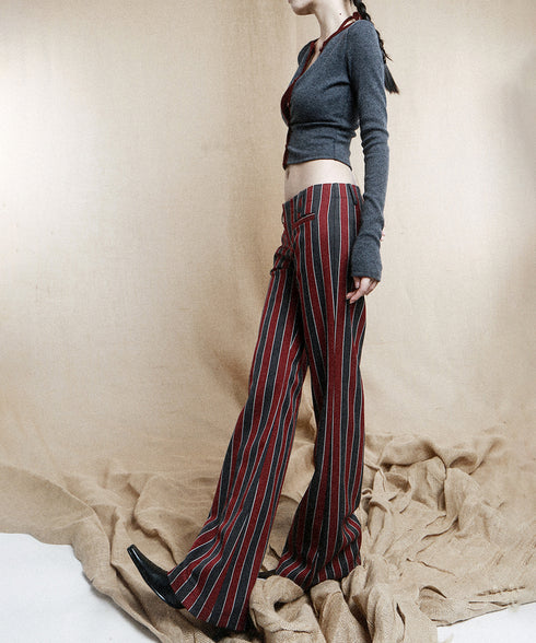 Striped Low Waist Bootcut Pants