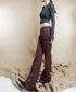 Striped Low Waist Bootcut Pants