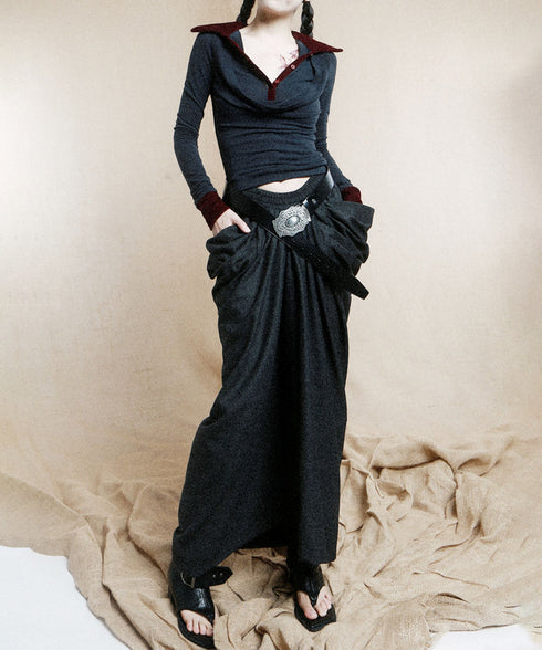 Faux Layered Open Collar Top