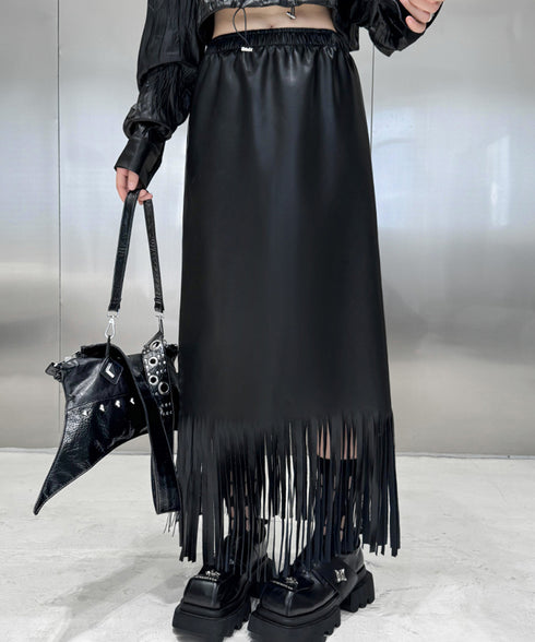 Faux Leather Fringe Skirt