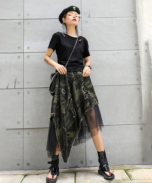 Mesh Layered Camouflage Skirt