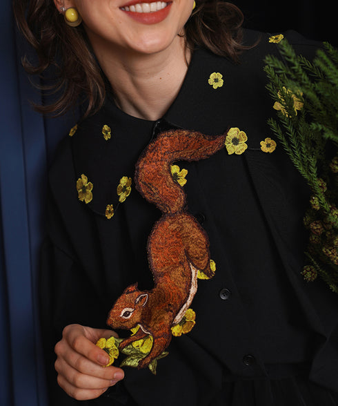Squirrel Embroidered Tie
