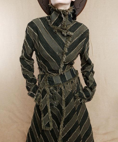 Diagonal Striped Denim Long Coat