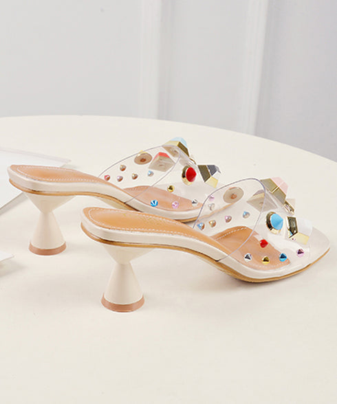 Cone Heel Colorful Jewel Sandals