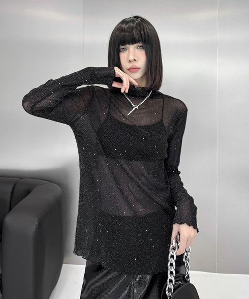 Shiny Turtleneck Top