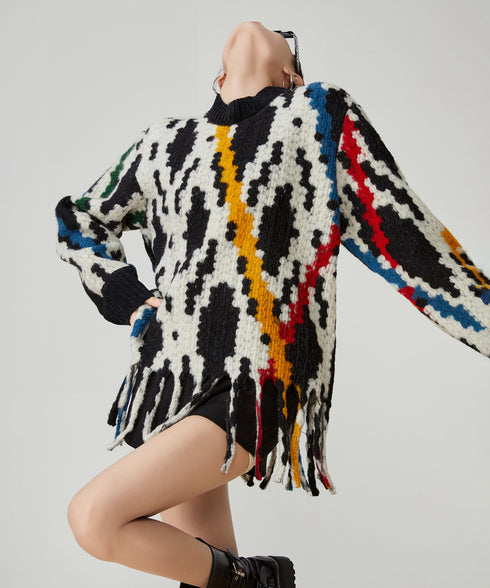 Jacquard Tassel Sweater