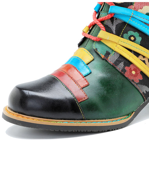 Colorful Strap Flower Short Boots
