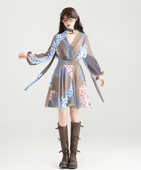 Retro Block Irregular Dress