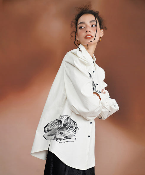 Deer Print Puff Sleeve Blouse