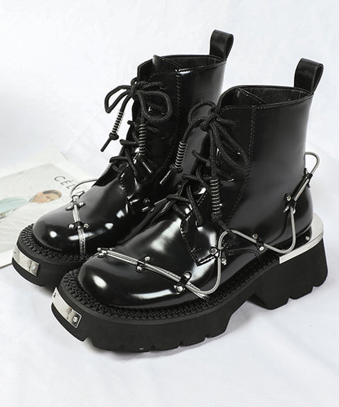 Wire Design Lace-up Boots